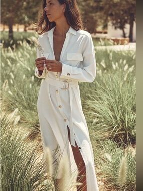 Zara White Button-Front Shirt Dress with Belt